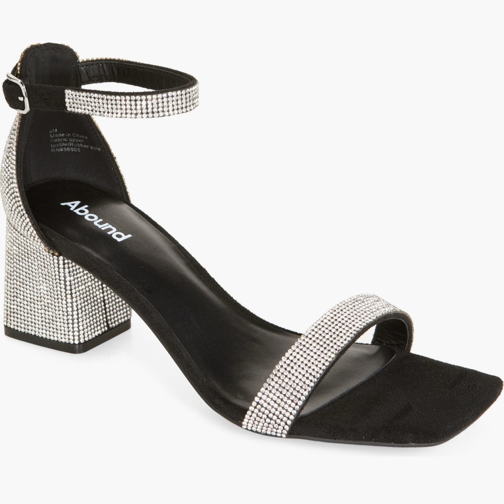 New.! Abound Finn Black Silver Rhinestones Block Dress Sandals Ankle Strap Sz 7M
